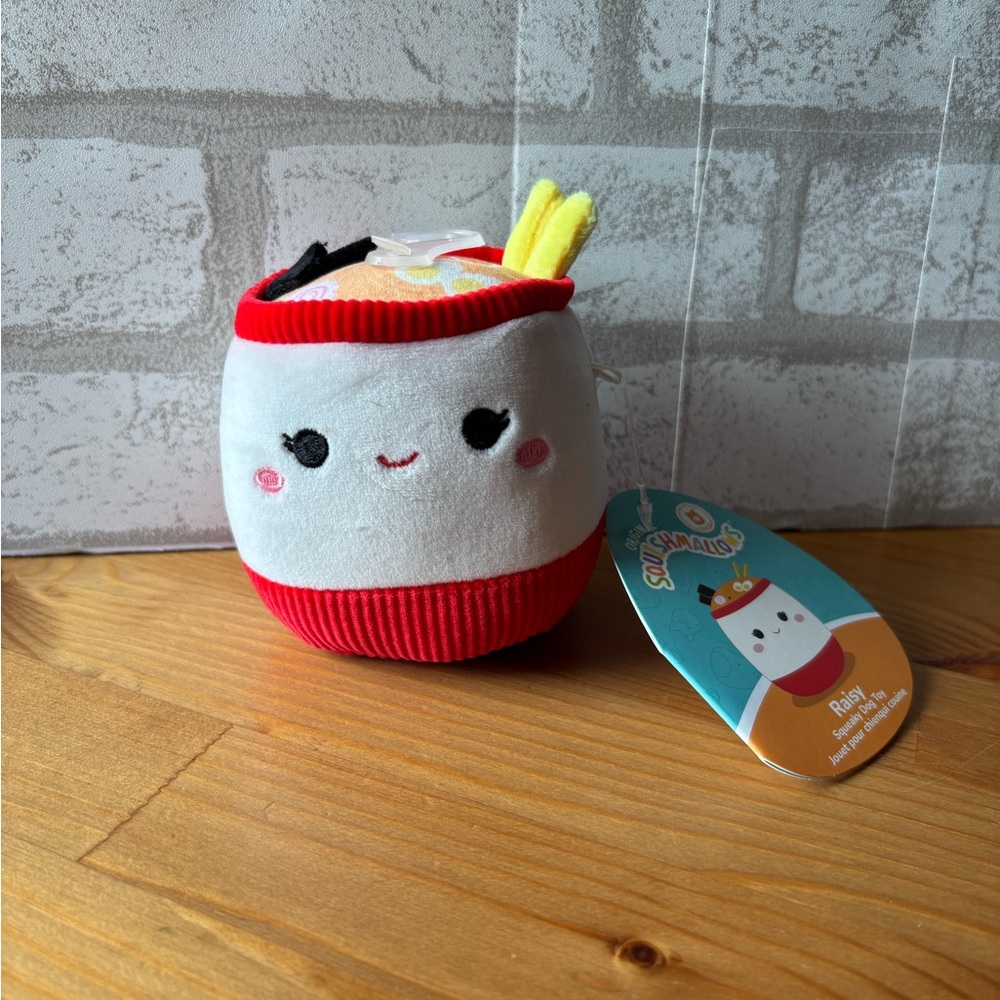 Original Squishmallow Raisy The Ramen Bowl 3.5" Squeaky Dog‎ Toy NWT
